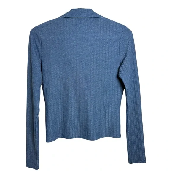 Reformation Shannah Top Size XS Blue Collared Long Sleeve V-Neck - Picture 4 of 8